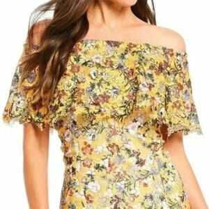 ALEX MARIE Anna Flounce Lace Off The Shoulder Yellow Floral Dress Size 4 Small